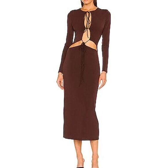 Aya Muse Perugia Dress long sleeve tie front chocolate brown size large L - Picture 1 of 16